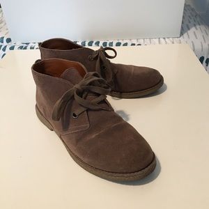 Grayish-brown suede booties